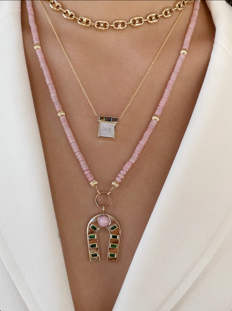 PINK OPAL AND GOLD BEAD CELEBRATION NECKLACE