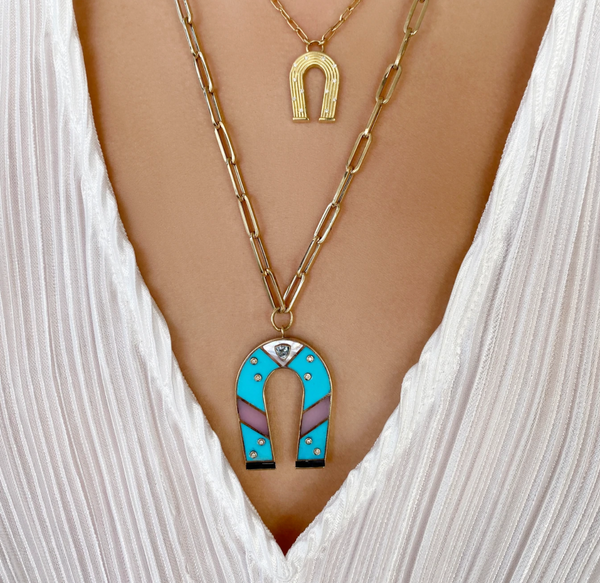 TURQUOISE AND PINK OPAL INLAY MANIFEST NECKLACE