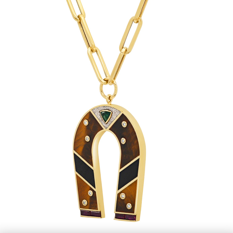 TIGER'S EYE AND ONYX INLAY MANIFEST NECKLACE