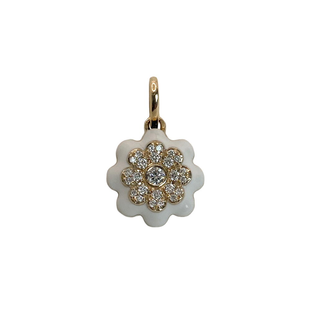 MEMENTO DIAMOND AND WHITE ENAMEL FLOWER CHARM