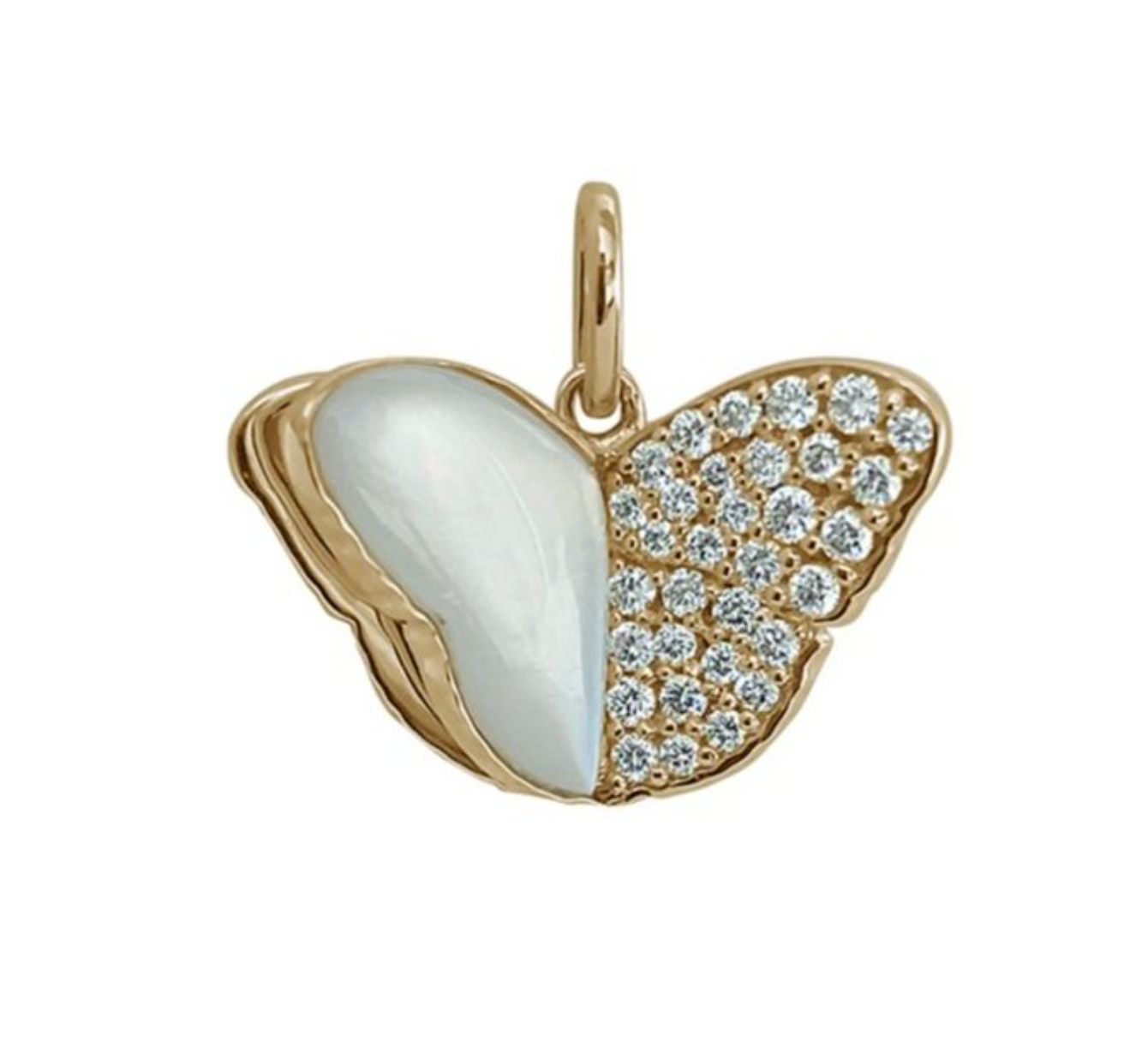 MEMENTO HALF MOTHER OF PEARL HALF DIAMOND BUTTERFLY CHARM