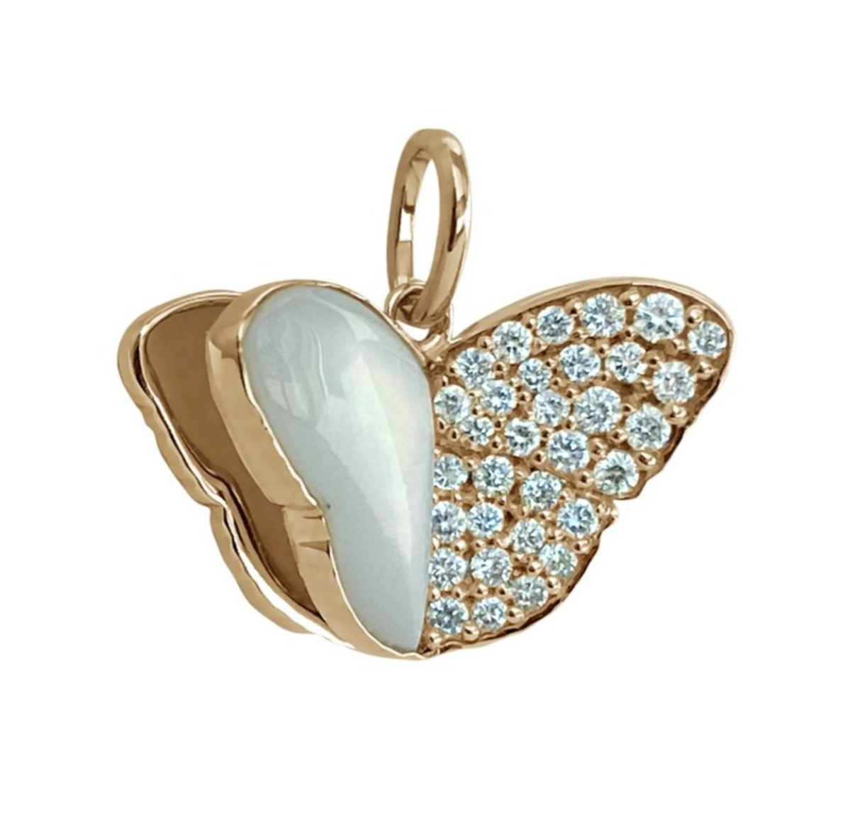 MEMENTO HALF MOTHER OF PEARL HALF DIAMOND BUTTERFLY CHARM