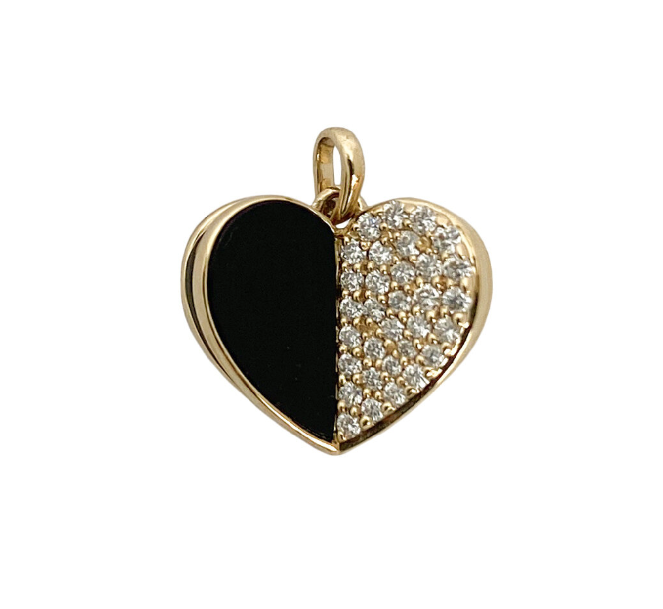 MEMENTO HALF ONYX HALF DIAMOND HEART CHARM