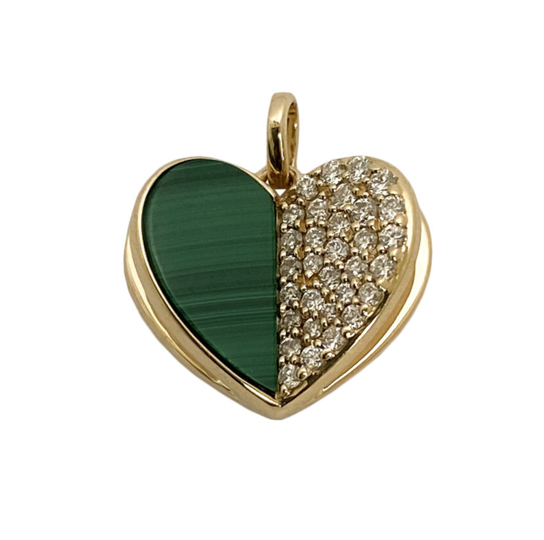 MEMENTO HALF MALACHITE HALF DIAMOND HEART CHARM