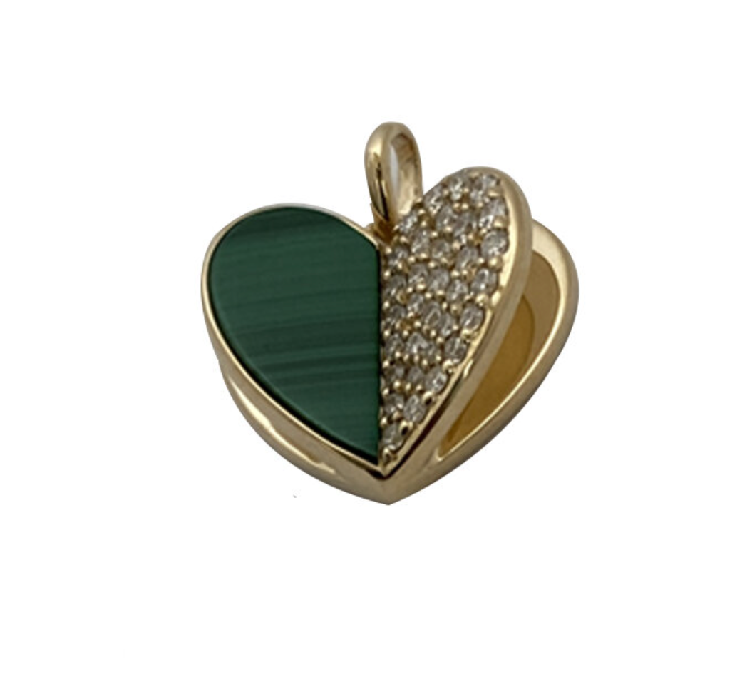 MEMENTO HALF MALACHITE HALF DIAMOND HEART CHARM