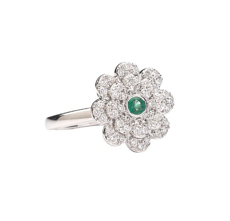 DIAMOND AND EMERALD FLOWER RING