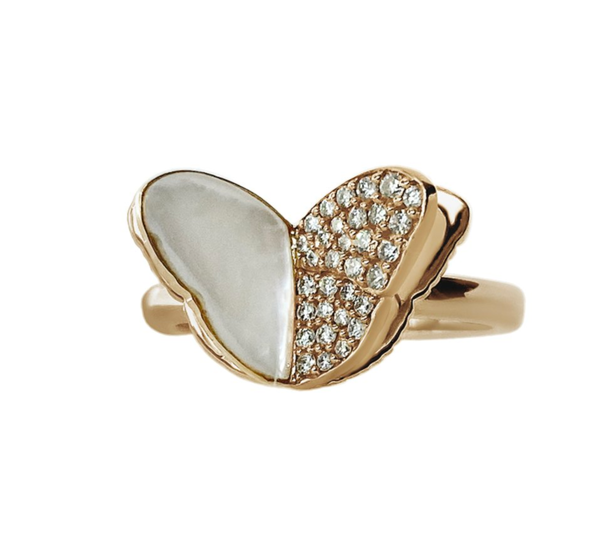 DIAMOND AND MOTHER OF PEARL BUTTERFLY RING