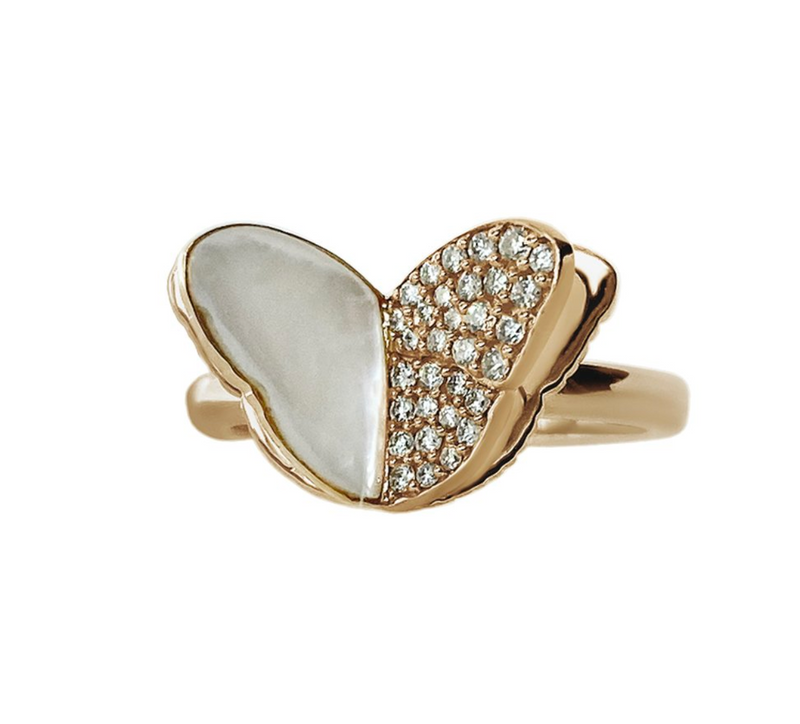 DIAMOND AND MOTHER OF PEARL BUTTERFLY RING