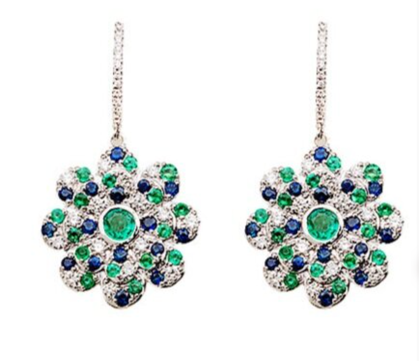 DIAMOND EMERALD AND SAPPHIRE DANGLE EARRINGS