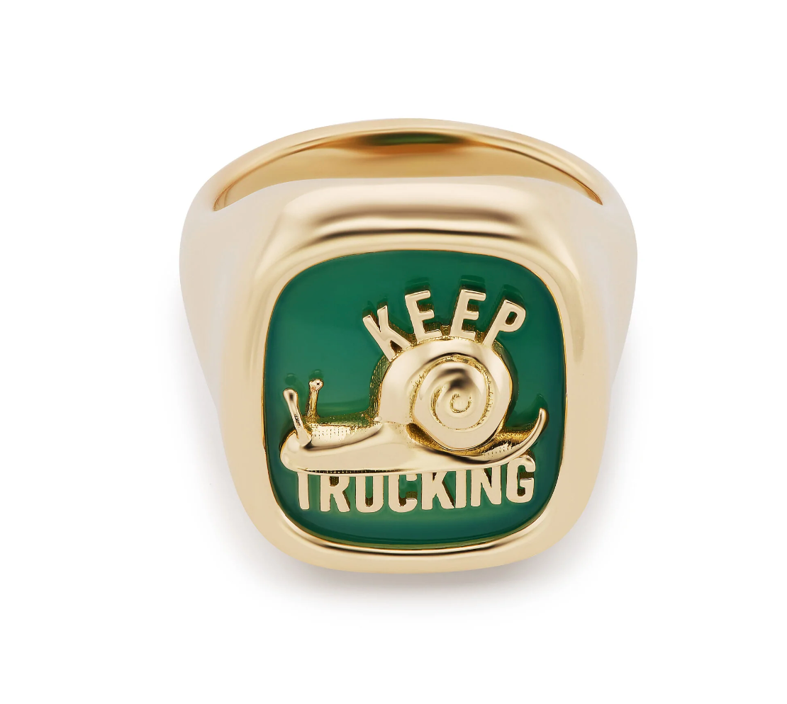 MINI KEEP TRUCKING CARVED STONE SIGNET RING - GREEN AGATE