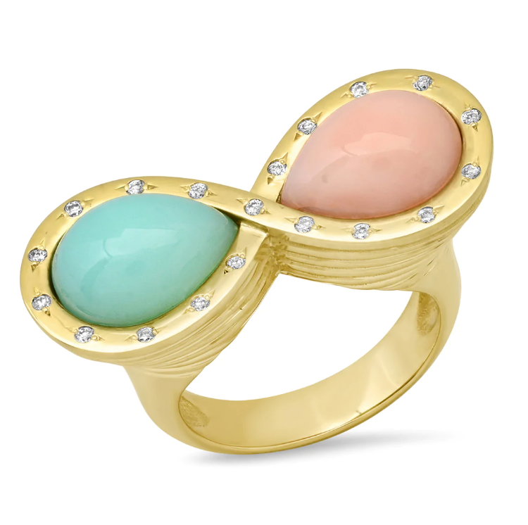 PINK OPAL AND CHRYSOPHRASE INFINITY RING