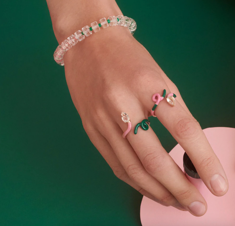 B VINE RING IN PINK AND GREEN