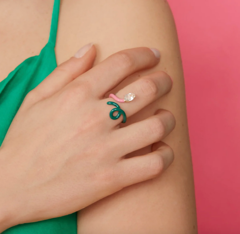 B VINE RING IN PINK AND GREEN