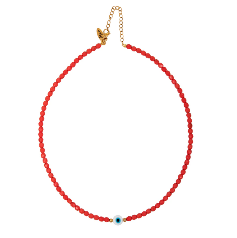EYE + FACETED COLOR BEADED NECKLACE