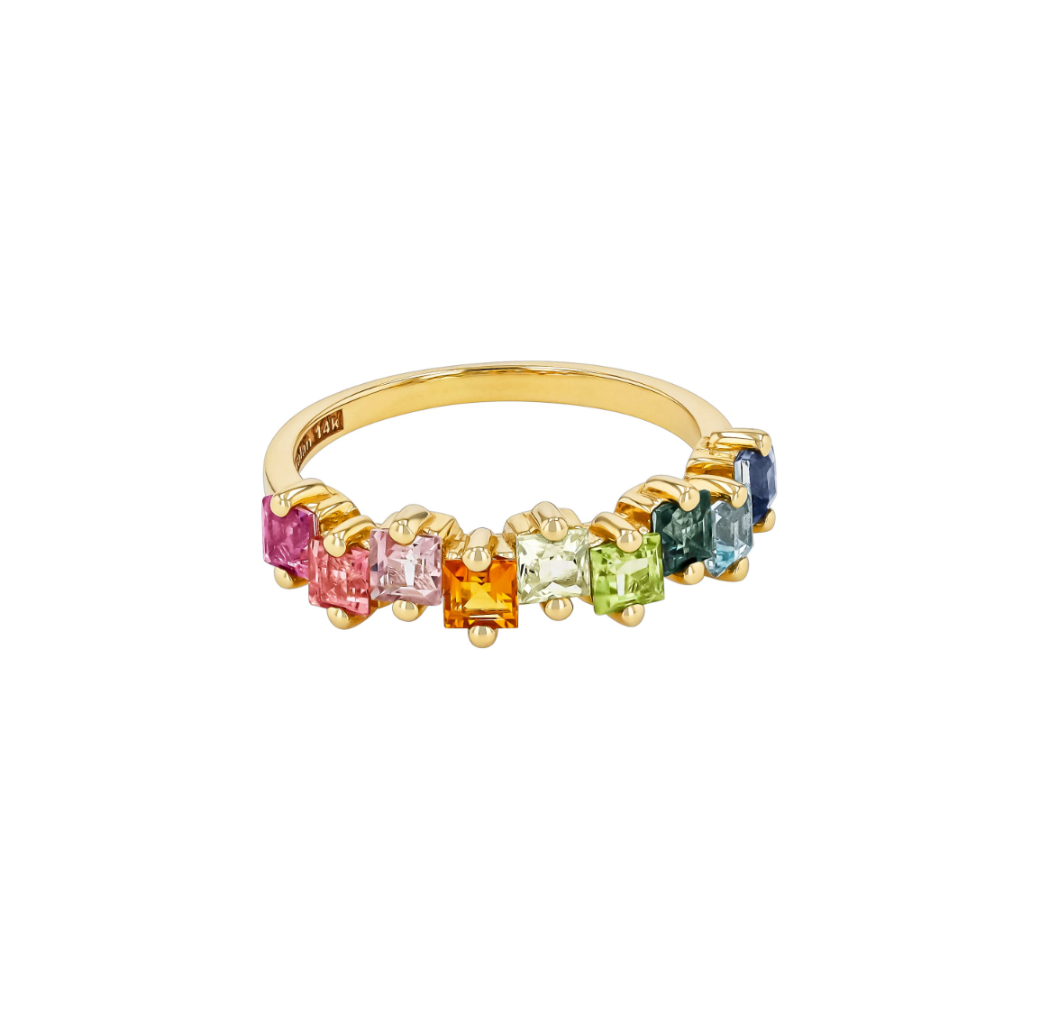 14K RAINBOW WAVE PRINCESS CUT HALF BAND