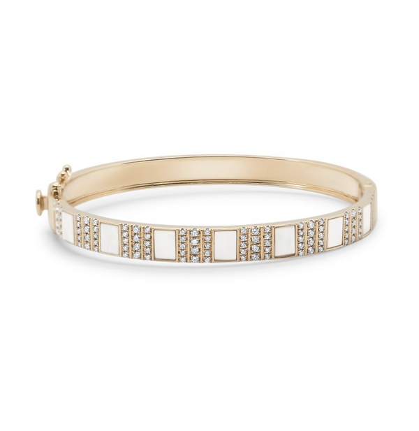 PINSTRIPE STRENGTH DIAMOND BANGLE WITH MOTHER OF PEARL INLAY