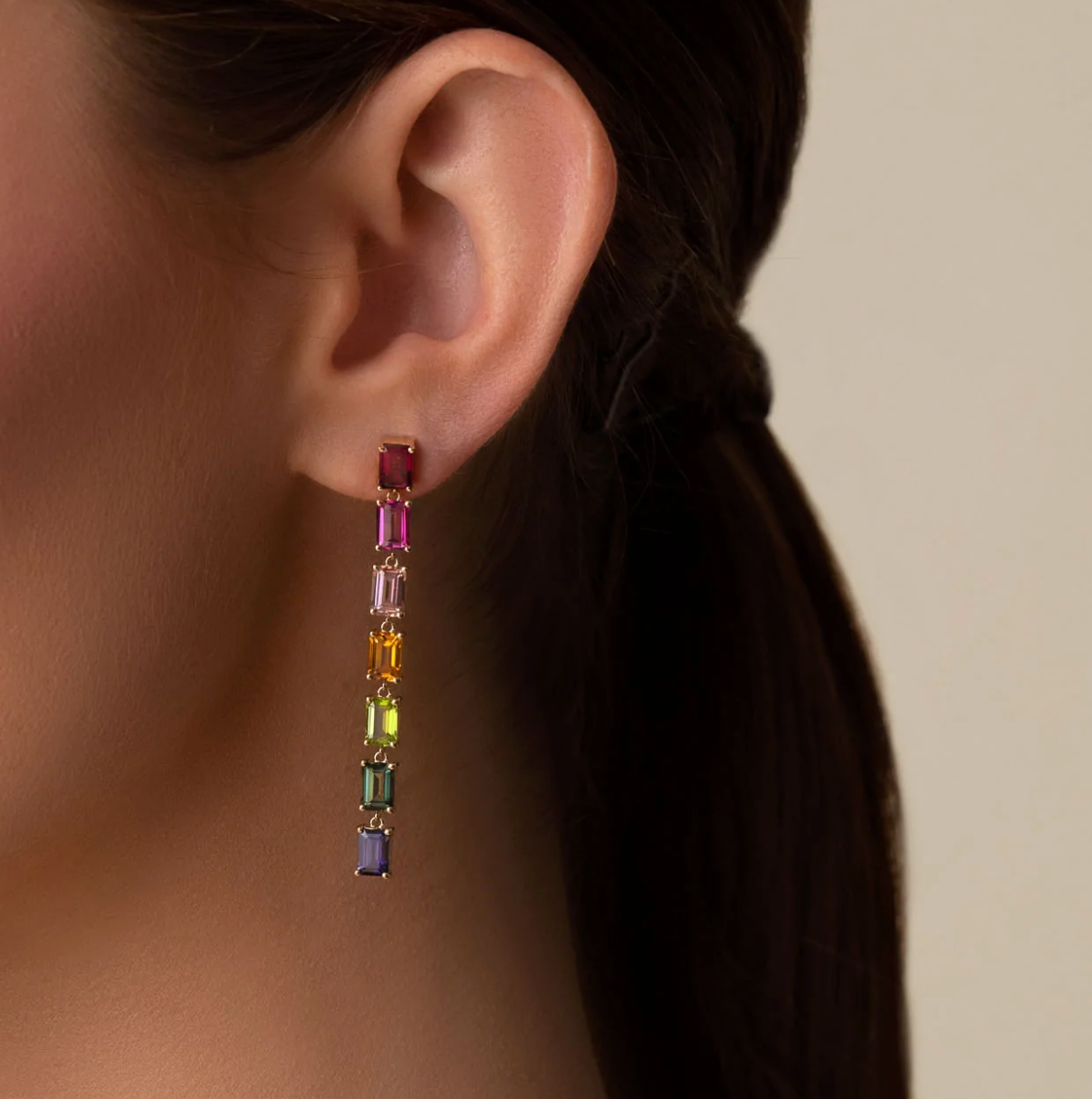 14K RAINBOW DANGLE EARRINGS