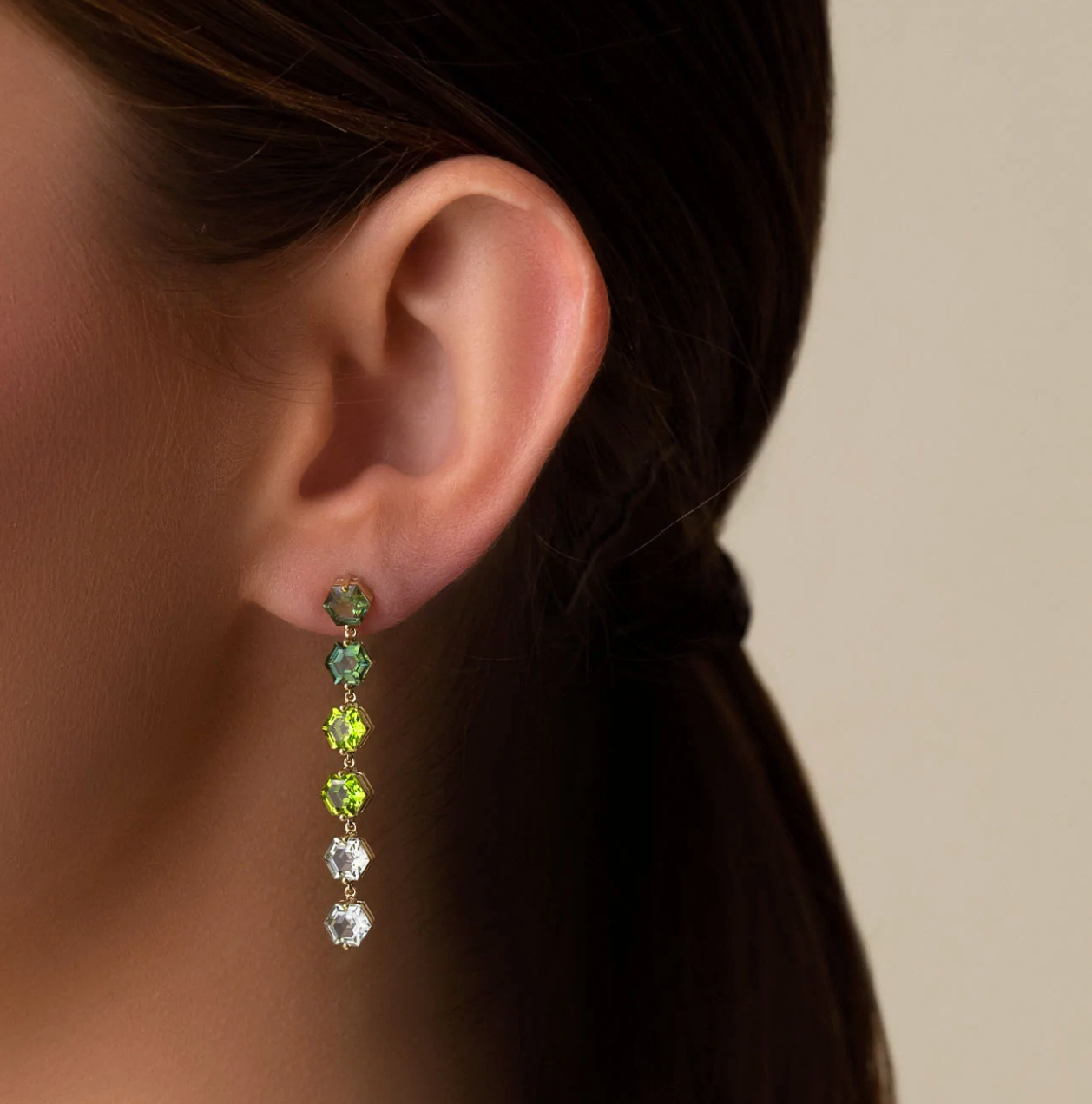 14K GREEN OMBRE SIX DROP EARRING