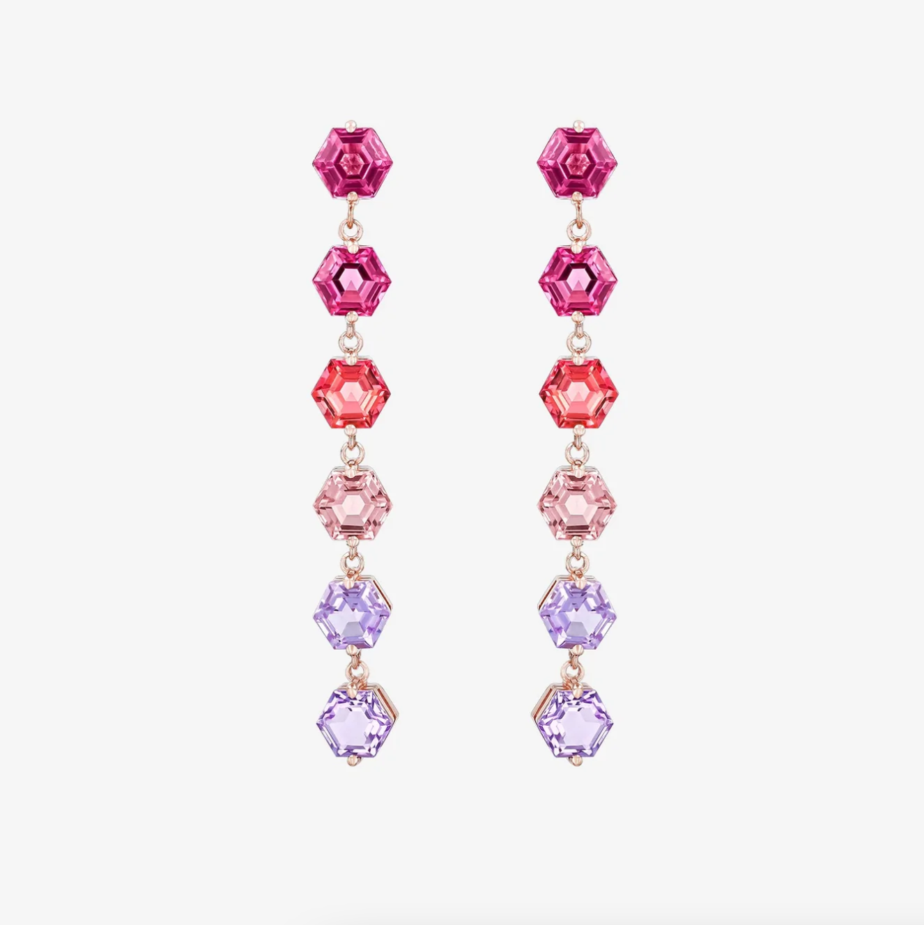 14K AMALFI HEXAGON CUT PINK OMBRE DROP EARRINGS