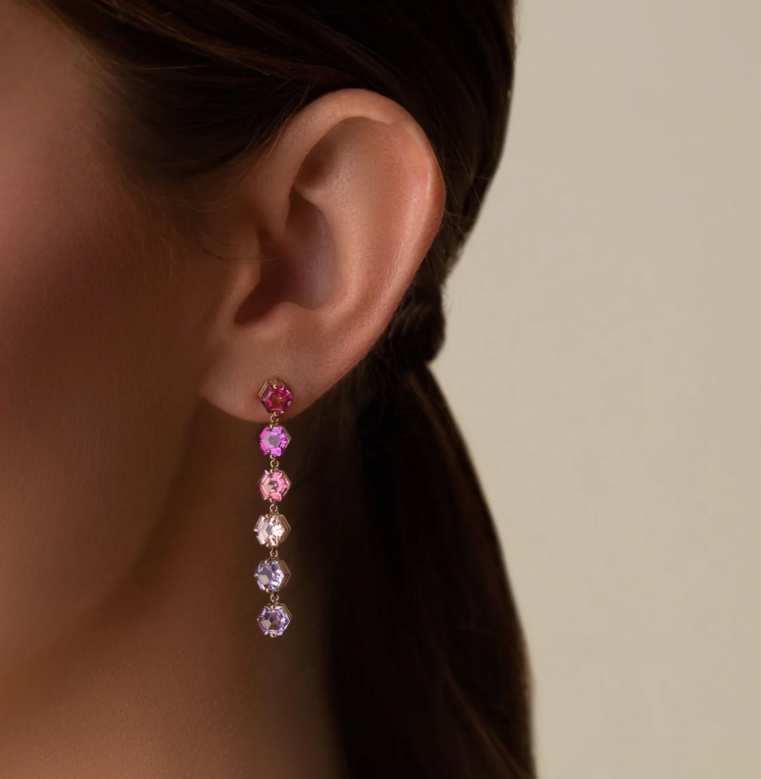 14K AMALFI HEXAGON CUT PINK OMBRE DROP EARRINGS