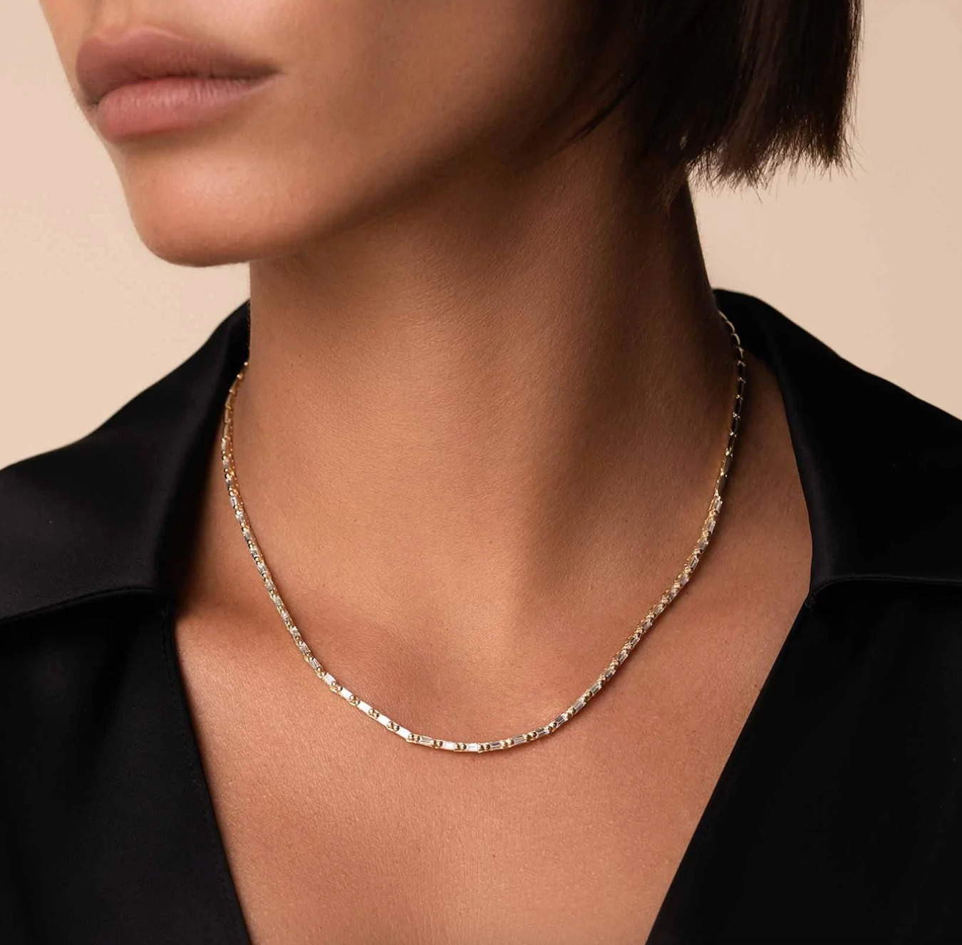 18K LINEAR HALF DIAMOND TENNIS NECKLACE