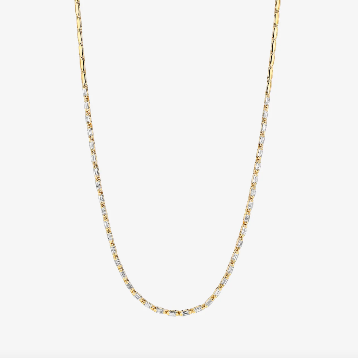 18K LINEAR HALF DIAMOND TENNIS NECKLACE