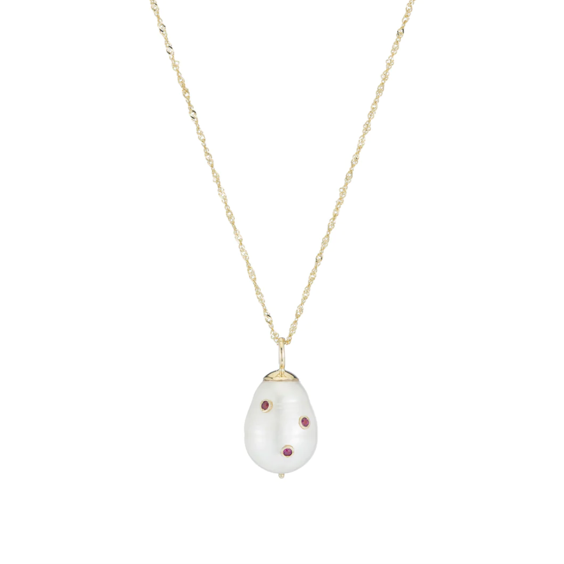 RUBY BAROQUE PEARL DROP NECKLACE