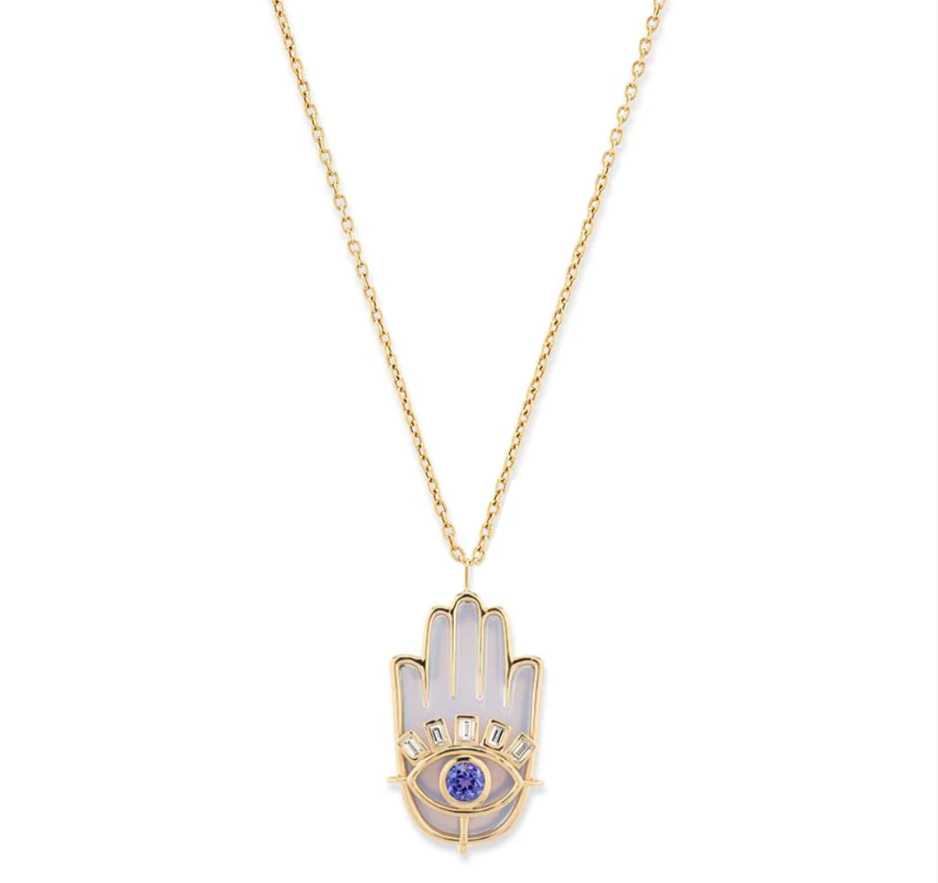 STONE HAMSA PENDANT - BLUE CHALCEDONY