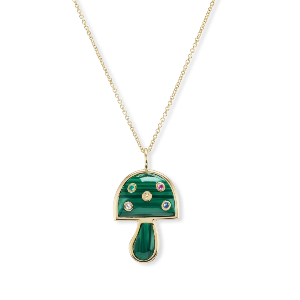 SMALL MUSHROOM NECKLACE - MALACHITE WITH RAINBOW