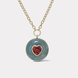 LOLLIPOP NECKLACE - PINK TOURMALINE HEART IN TROLLEITE