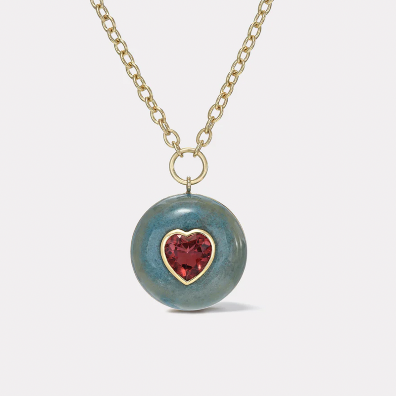 LOLLIPOP NECKLACE - PINK TOURMALINE HEART IN TROLLEITE