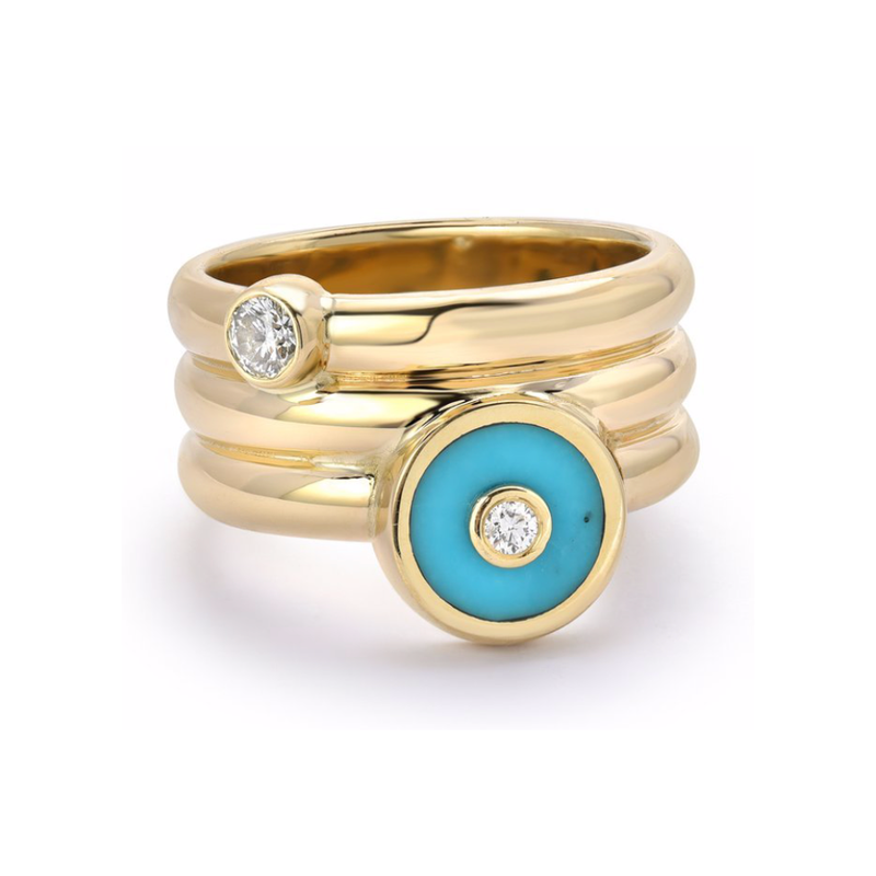 TRIPLE COIL MINI COMPASS RING - TURQUOISE