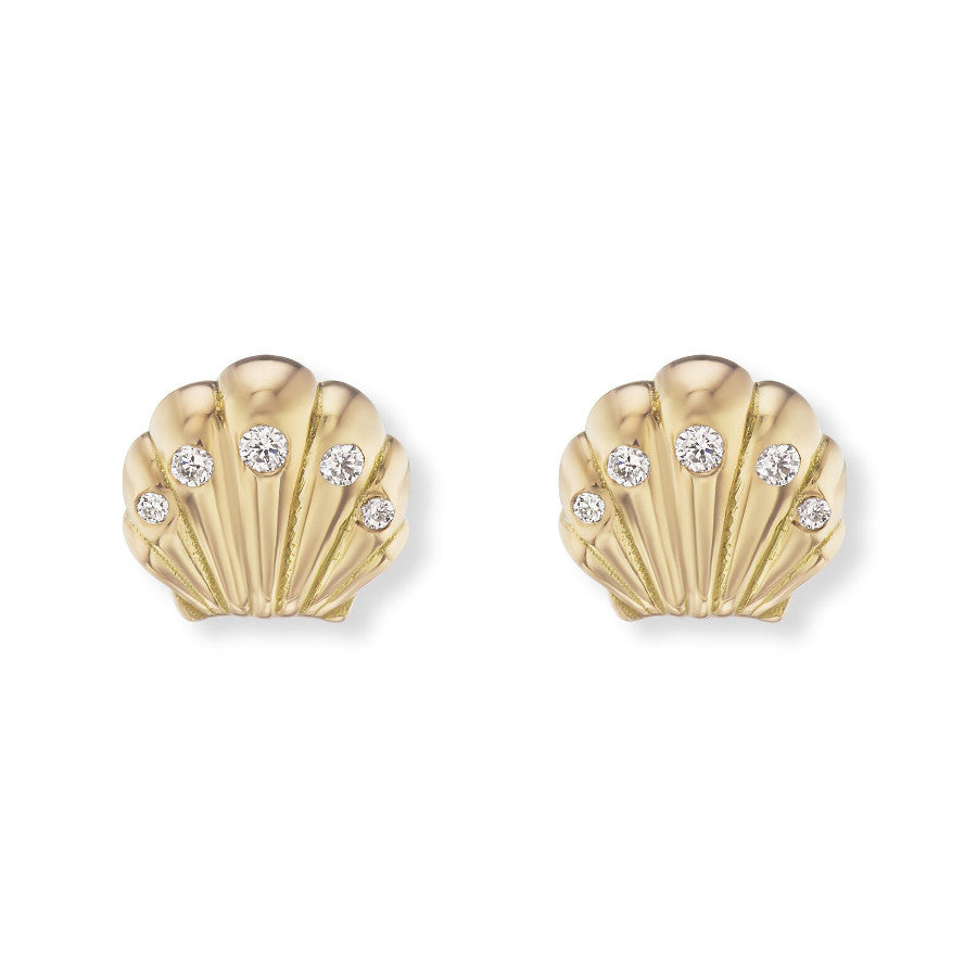 Tiny Diamond Sea Shell Studs