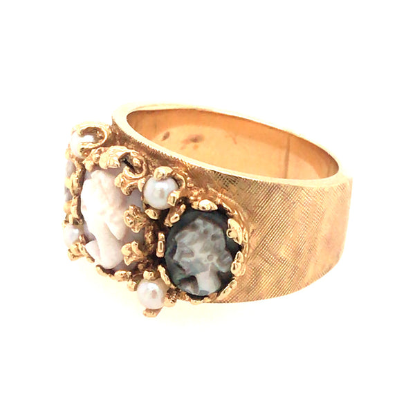 VINTAGE TRIPLE CAMEO AND PEARL RING
