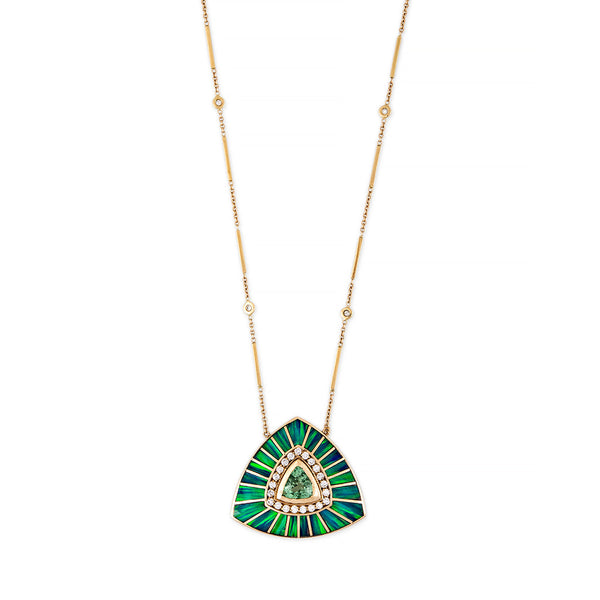 PAVE GREEN TOURMALINE + OPAL LARGE INLAY VORTEX NECKLACE