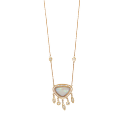 PAVE WHITE OPAL TRILLION 3 MARQUISE + 2 ROUND DIAMOND SHAKER NECKLACE