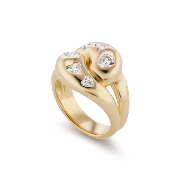 Knot Ring with 6 Diamond Hearts