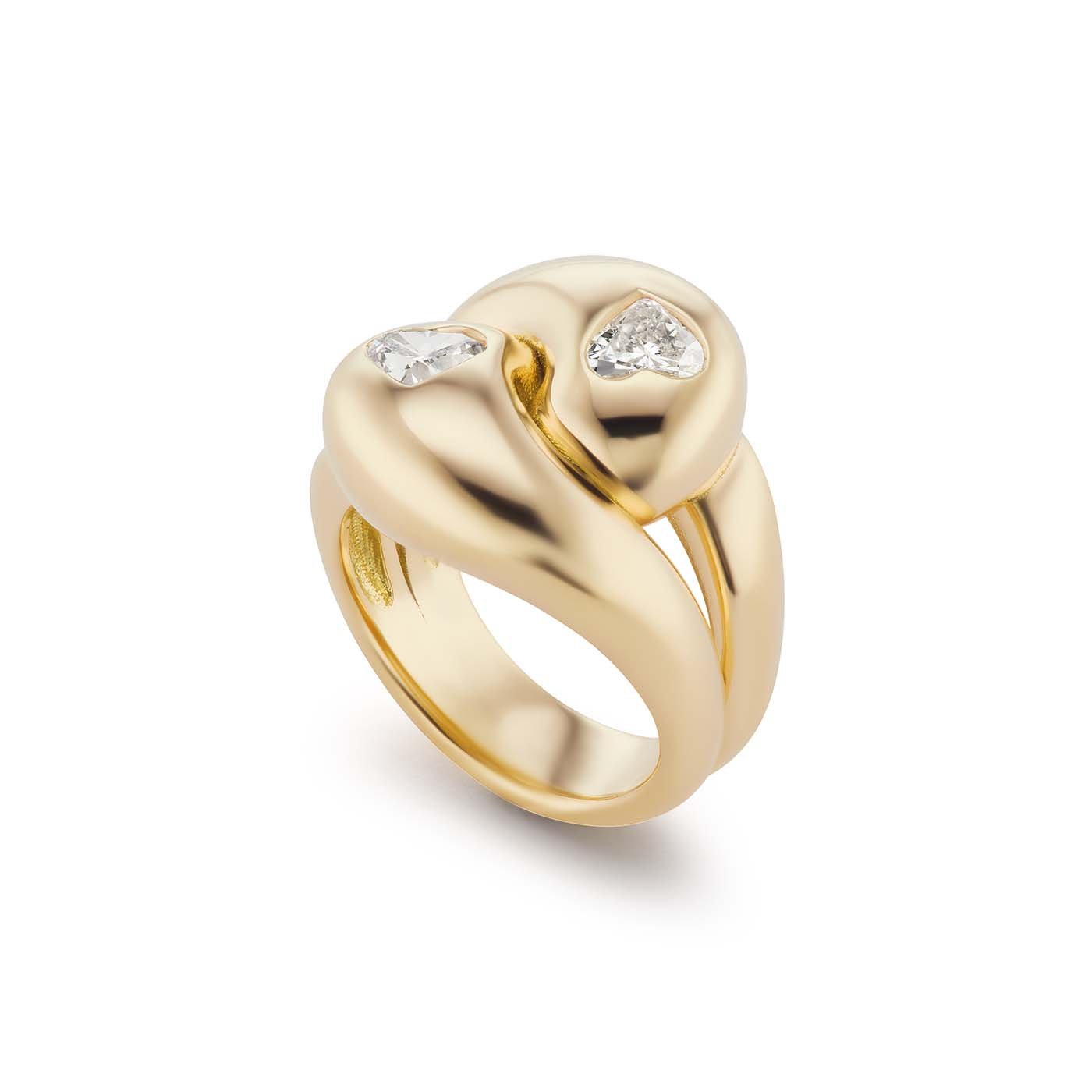 Knot Ring with 2 Diamond Hearts