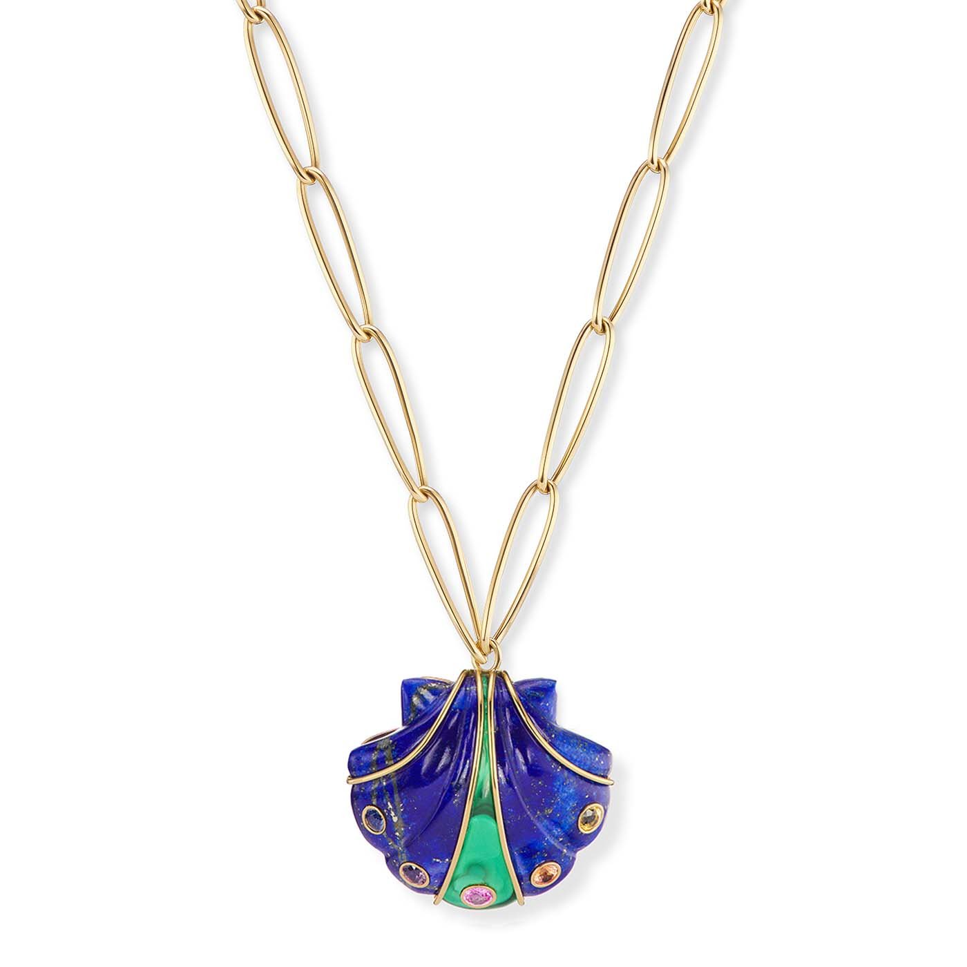 Carved Lapis & Malachite with Rainbow Sapphires