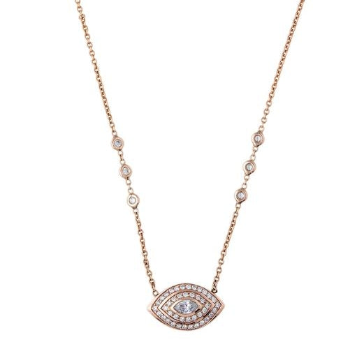 LARGE DOUBLE HALO MARQUIS EYE NECKLACE