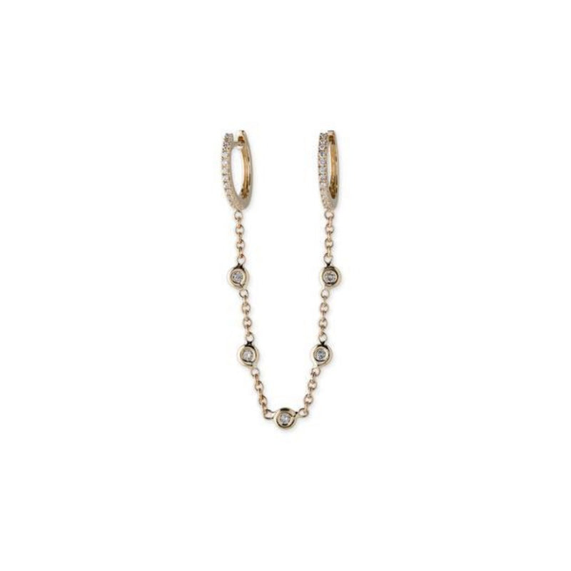 Pave Mini Hoop and 5 Diamond Chain Earrings