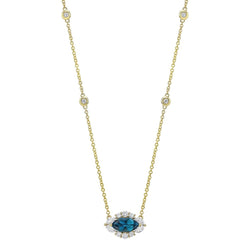 DIAMOND AND BLUE TOPAZ MARQUISE EVIL EYE NECKLACE